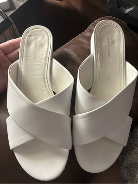 Mansur Gavriel White Leather Crisscross Mules